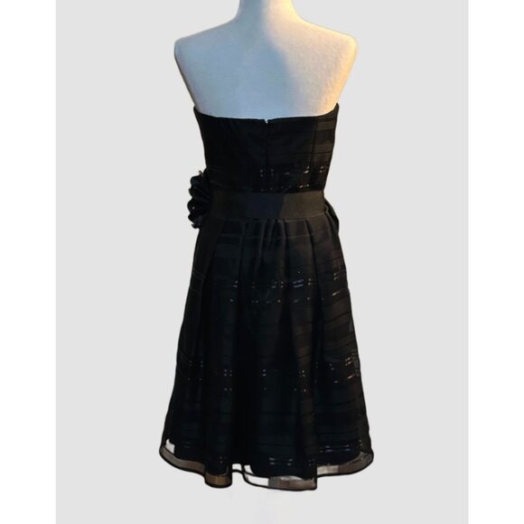 White House Black Market Ribbon Stripe Strapless Black Cocktail Dress Sz 8 EUC - Picture 2 of 11